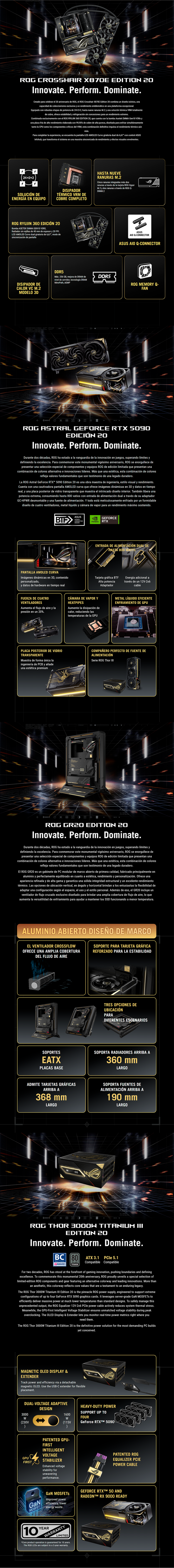 Bundle ASUS ROG 20th Anniversary / Crosshair X870E Edition 20 + AIO + GeForce RTX 5090 Astral 20th + GR20 Edition 20 + Thor 3000W Titanium III