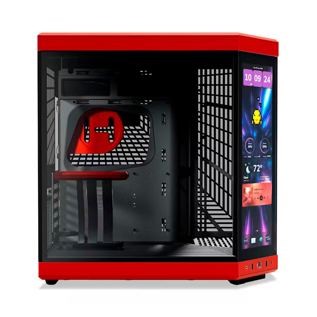 Gabinete HYTE Y70 Touch, Dual Chamber, ATX, Mid Tower, Panel Táctil LCD 4K Integrado, Negro y Rojo