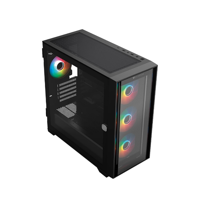 Gabinete Gamer Media Torre Carbono Twin Mate 8000 Micro-ATX/Mini-ITX 4x Fan ARGB Negro