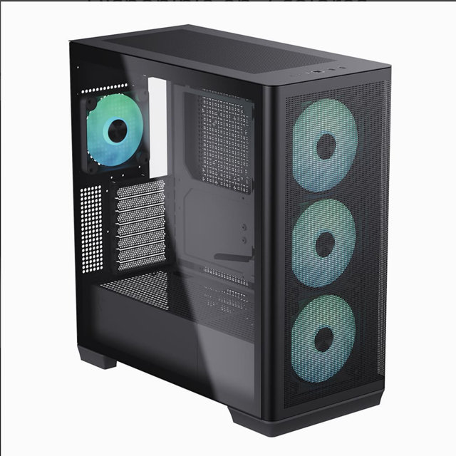 Gabinete APNX C1 con Ventana, Midi-Tower, ATX/Micro-ATX/Mini-ITX, USB 3.0, sin Fuente, 4 Ventiladores ARGB Incluidos, Negro