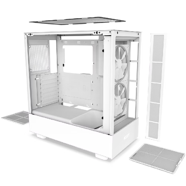 Gabinete NZXT H5 Elite con Ventana RGB, Midi-Tower, Mini-ITX/Micro-ATX/ATX/EATX, USB 3.2, sin Fuente, 3 Ventiladores RGB Instalados, Blanco