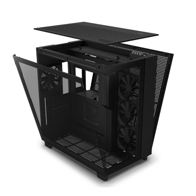 Gabinete NZXT H9 Flow con Ventana, Midi-Tower, Mini-ITX/Micro-ATX/ATX, USB 3.2, sin Fuente, 4 Ventiladores Instalados, Negro