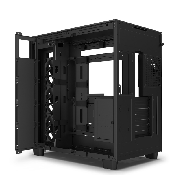 Gabinete NZXT H9 Flow con Ventana, Midi-Tower, Mini-ITX/Micro-ATX/ATX, USB 3.2, sin Fuente, 4 Ventiladores Instalados, Negro