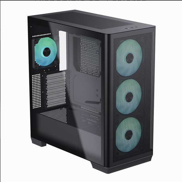 Gabinete APNX C1 con Ventana, Midi-Tower, ATX/Micro-ATX/Mini-ITX, USB 3.0, sin Fuente, 4 Ventiladores ARGB Incluidos, Negro
