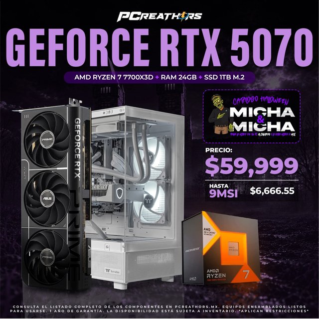 PCRB168 - Equipo AMD Ryzen 7 7700X3D + 64GB RAM + GeForce RTX 5070