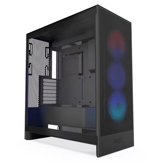 Gabinete NZXT H7 Flow RGB con Ventana, Midi-Tower, E-ATX/ ATX/Micro-ATX/Mini-ITX, USB 3.2, sin Fuente, 3 Ventiladores RGB Instalados, Negro