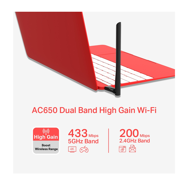 Mercusys Adaptador de Red USB MU6H, Inalámbrico, WLAN, 200.433 Mbit/s, Antena de 5dBi