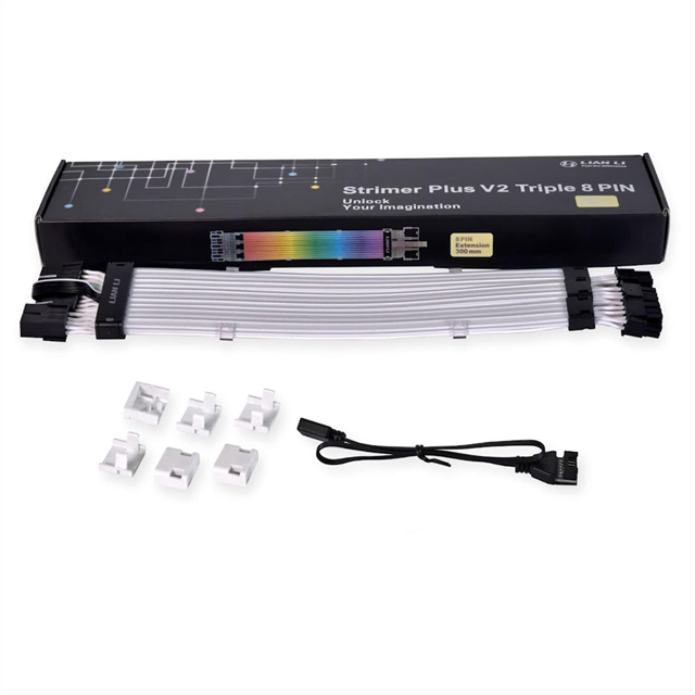Lian Li Strimer Plus V2 Triple 8 Pines (PW12-PV2) - Cable de alimentación VGA RGB direccionable (no Incluye Driver) - para Conector GPU Triple de 8 Pines, PW12-PV2 Negro