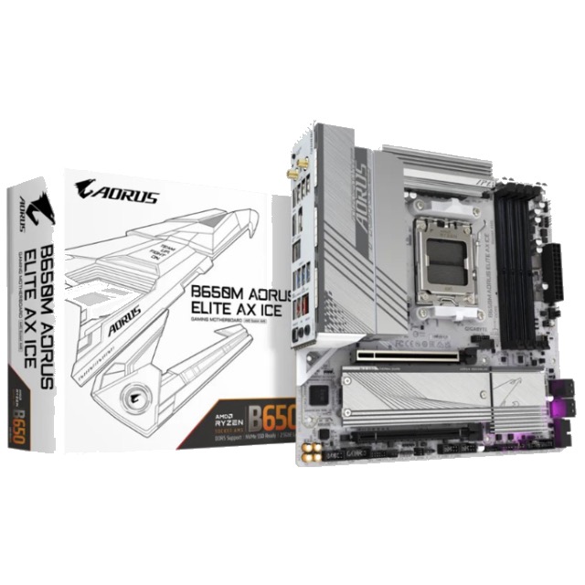 Tarjeta Madre Gigabyte B650M AORUS ELITE AX ICE, Micro-ATX, Socket AM5, AMD B650, 256GB DDR5, HDMI/DP para AMD