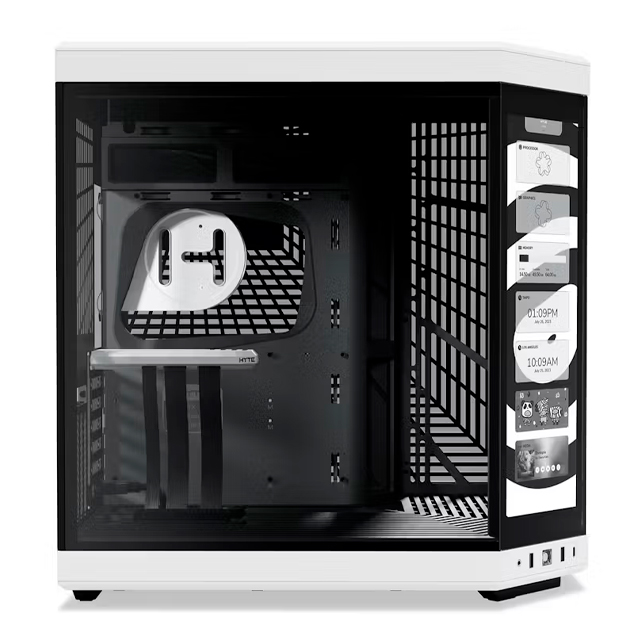 Gabinete HYTE Y70 Touch, Dual Chamber, ATX, Mid Tower, Panel Táctil LCD 4K Integrado,  Blanco y Negro, CS-HYTE-Y70-WW-L