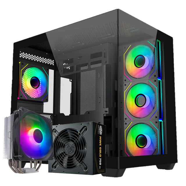 Kit Cooler Master Gabinete Cooler Master Elite 681 + Disipador Cooler Master Hyper 212 Spectrum V3 + Fuente de Poder Cooler Master MWE Gold 750W V3