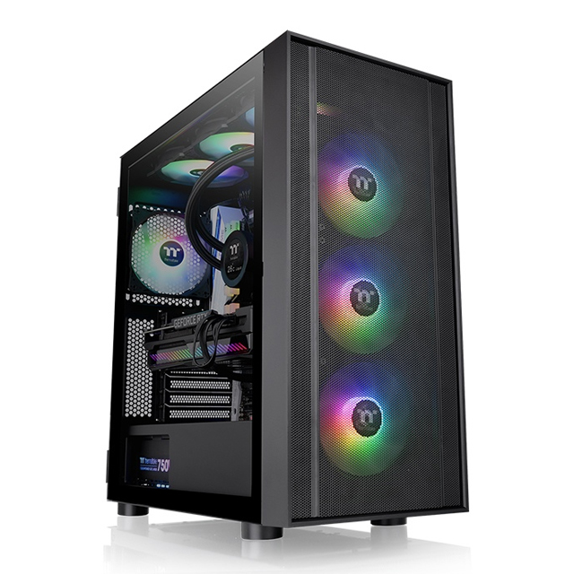 Gabinete Thermaltake H570 con Ventana ARGB, Midi-Tower, Micro-ATX/Mini-ITX/EATX, USB 2.0/3.0, sin Fuente, 4 Ventiladores Instalados (3x ARGB), Negro