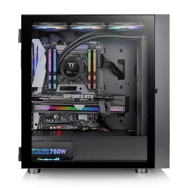Gabinete Thermaltake H570 con Ventana ARGB, Midi-Tower, Micro-ATX/Mini-ITX/EATX, USB 2.0/3.0, sin Fuente, 4 Ventiladores Instalados (3x ARGB), Negro