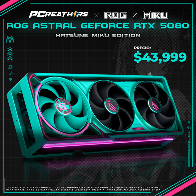 Tarjeta de Video ASUS NVIDIA ROG Astral GeForce RTX 5080 16GB OC Edition, 16GB 256-bit GDDR7, PCI Express 5.0 (Hatsune Miku Edition)