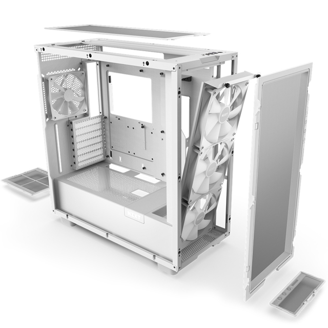 Gabinete NZXT H7 Flow RGB con Ventana, Midi-Tower, Mini-ITX/Micro-ATX/ATX, USB 3.2, sin Fuente, 4 Ventiladores Instalados (3x RGB), Blanco Mate