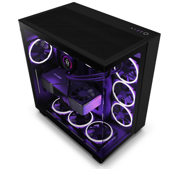 Gabinete NZXT H9 Flow con Ventana, Midi-Tower, Mini-ITX/Micro-ATX/ATX, USB 3.2, sin Fuente, 4 Ventiladores Instalados, Negro