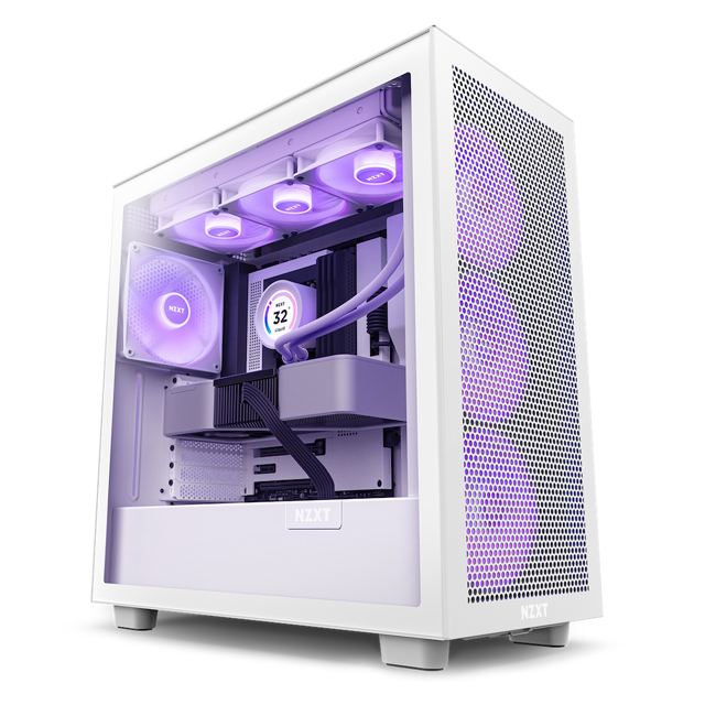 Gabinete NZXT H7 Flow RGB con Ventana, Midi-Tower, Mini-ITX/Micro-ATX/ATX, USB 3.2, sin Fuente, 4 Ventiladores Instalados (3x RGB), Blanco Mate