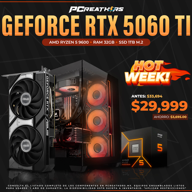 HOTSALE004 - Equipo AMD Ryzen 5 9600 + 32GB RAM + GeForce RTX 5060 Ti 16GB Asus Dual