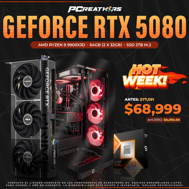 HOTSALE013 - Equipo AMD Ryzen 9 9900X3D + 64GB (2X32GB) + GeForce RTX 5080
