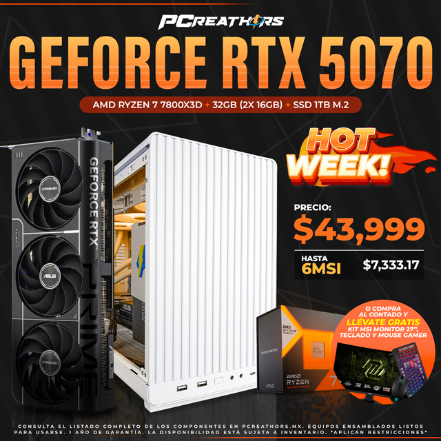 HOTSALE019 - Equipo AMD Ryzen 7 7800X3D + 32GB - 2 x 16GB + GeForce RTX 5070
