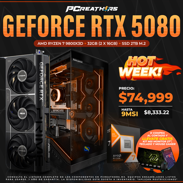 HOTSALE039 - Equipo AMD Ryzen 7 9800X3D + 32GB (2 X 16GB) + GeForce RTX 5080