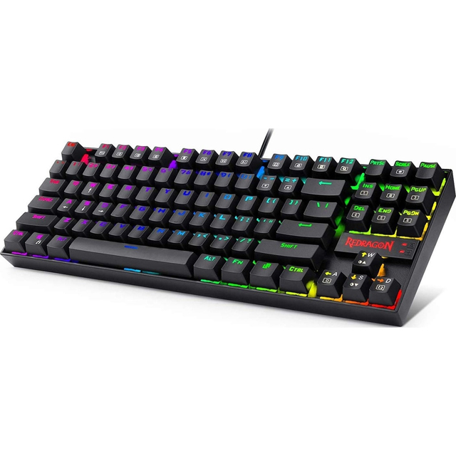 Teclado Gamer Redragon Kumara K552 LED RGB, Teclado Mecánico, Switch Blue, Alámbrico, USB, Negro (Español)