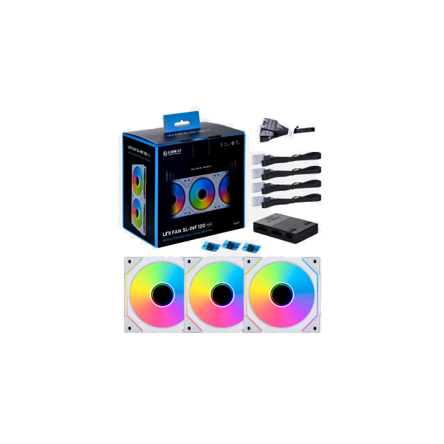 Ventiladores Lian Li UNI FAN SL-INFINITY ARGB, 120mm, 2100RPM, Blanco, Kit de 3 Ventiladores con HUB incluido
