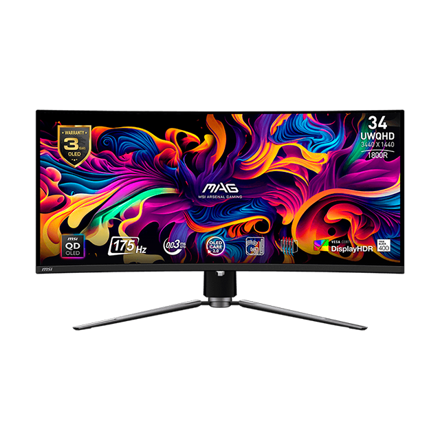 Monitor Gamer MSI MAG 341CQP QD-OLED QLED 34", 3440x1440 Ultra Wide Quad HD, 175Hz, HDMI/DisplayPort, Negro