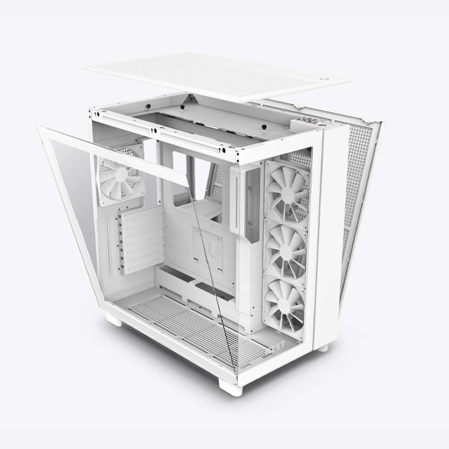 Gabinete NZXT H9 Flow con Ventana, Dual-Chamber Mid-Tower Airflow Case, Mini-ITX/Micro-ATX/ATX/EATX, USB 3.2, sin Fuente, Blanco Mate