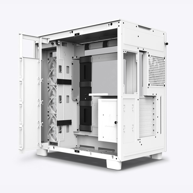 Gabinete NZXT H9 Flow con Ventana, Dual-Chamber Mid-Tower Airflow Case, Mini-ITX/Micro-ATX/ATX/EATX, USB 3.2, sin Fuente, Blanco Mate