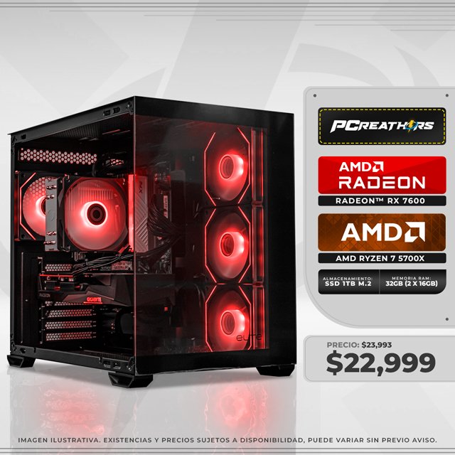 PCRB074 - Equipo AMD Ryzen 7 5700X + 32GB (2x16GB) + Radeon RX 7600
