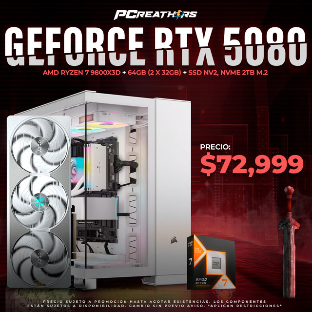 PCRA569 - EQUIPO AMD Ryzen 7 9800X3D + 64GB (2 x 32GB) + GeForce RTX 5080