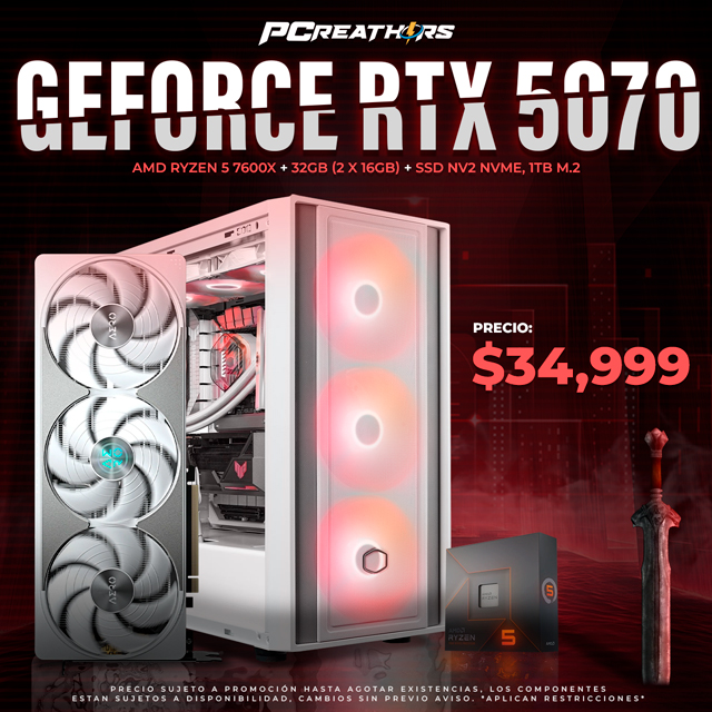 PCRA580 - EQUIPO AMD Ryzen 5 7600X + 32GB (2 x 16GB) + GeForce RTX 5070