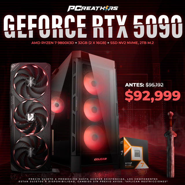 PCRA583 - EQUIPO AMD Ryzen 7 9800X3D + 32GB (2 x 16GB) + GeForce RTX 5090