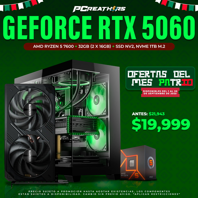 PCRA685 - Equipo AMD Ryzen 5 7600 + 32GB - 2 x 16GB + GeForce RTX 5060