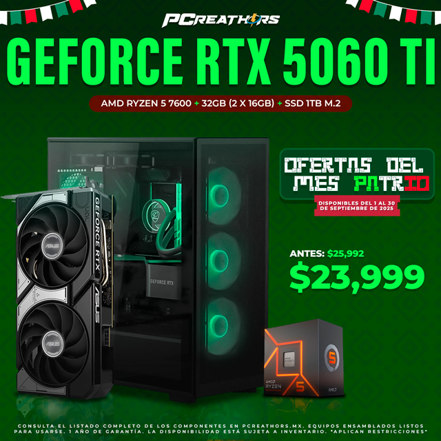 PCRA688 - Equipo AMD Ryzen 5 7600 + 32GB (2 x 16GB) + GeForce RTX 5060 Ti