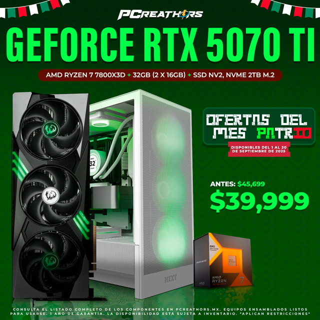 PCRA693 - Equipo AMD Ryzen 7 7800X3D + 32GB (2 x 16GB) + GeForce RTX 5070 Ti