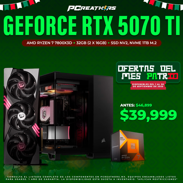 PCRA694 - Equipo AMD Ryzen 7 7800X3D + 32GB (2 x 16GB) + GeForce RTX 5070 Ti