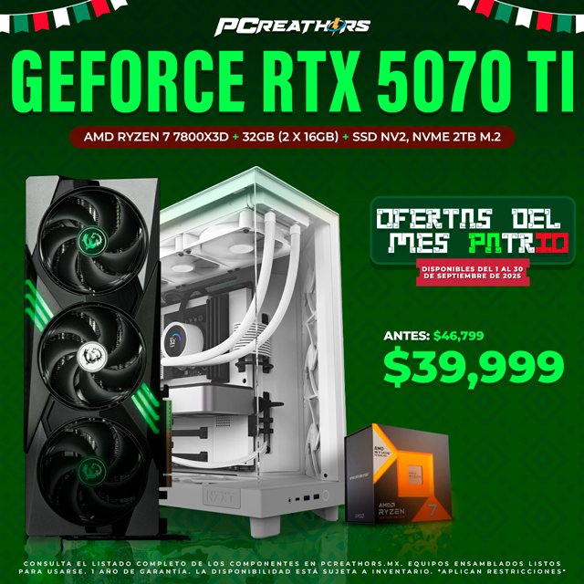 PCRA695 - Equipo AMD Ryzen 7 7800X3D + 32GB - 2 x 16GB + GeForce RTX 5070 Ti