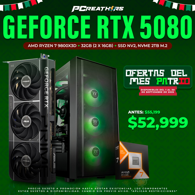 PCRA697 - Equipo AMD Ryzen 7 9800X3D + 32GB - 2 x 16GB + GeForce RTX 5080