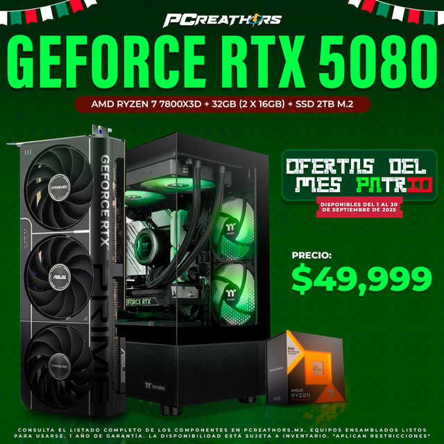 PCRA712 - Equipo AMD Ryzen 7 7800X3D + 32GB (2x16GB) + GeForce RTX 5080