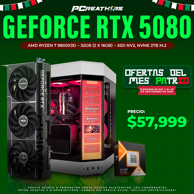 PCRA717 - Equipo AMD Ryzen 7 9800X3D + 32GB (2x16GB) + GeForce RTX 5080