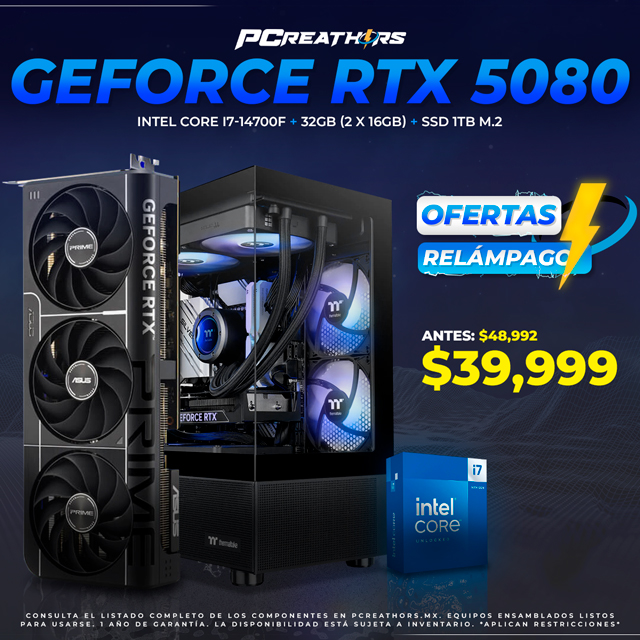 PCRA731 - Equipo Intel Core i7-14700F + 32GB (2x16GB) + GeForce RTX 5080 - OFERTA RELÁMPAGO