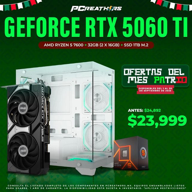PCRA733 -EQUIPO AMD Ryzen 5 7600 + 32GB (2x16GB) + Geforce RTX 5060 Ti