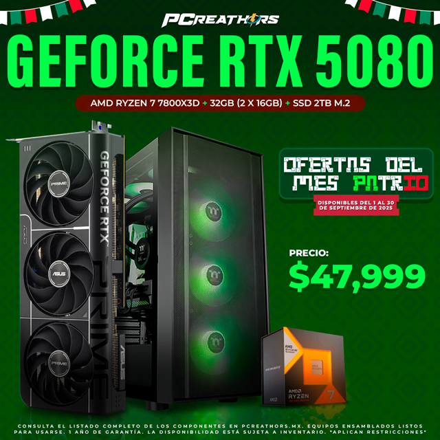 PCRA735 -EQUIPO AMD Ryzen 7 7800X3D + 32GB (2x16GB) + GeForce RTX 5080
