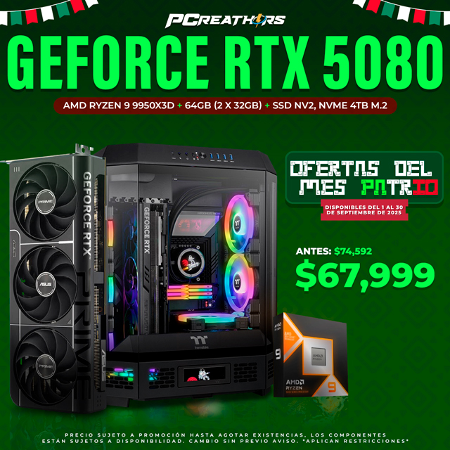 PCRA736 -EQUIPO AMD Ryzen 9 9950X3D + 64GB (2 x 32GB) + GeForce RTX 5080