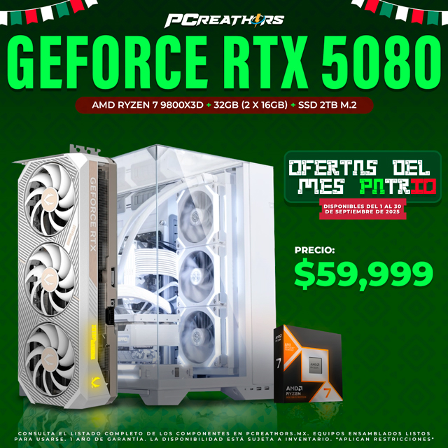 PCRA737 - EQUIPO AMD Ryzen 7 9800X3D + 32GB (2x16GB) + GeForce RTX 5080