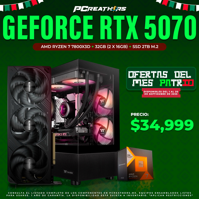 PCRA739 - EQUIPO AMD Ryzen 7 7800X3D + 32GB (2x16GB) + GeForce RTX 5070