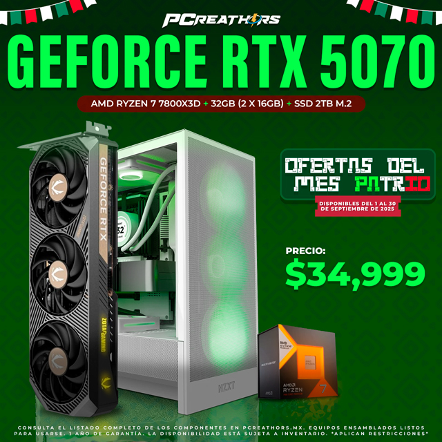 PCRA740 - EQUIPO AMD Ryzen 7 7800X3D + 32GB (2x16GB) + GeForce RTX 5070