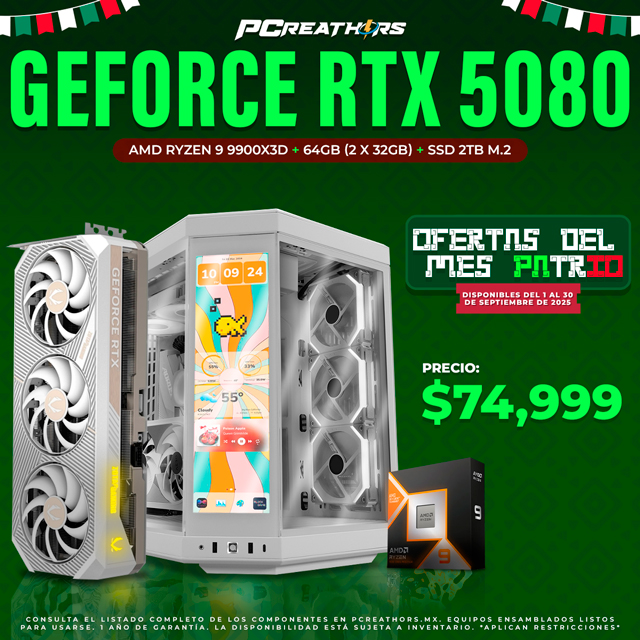 PCRA741 - EQUIPO AMD Ryzen 9 9900X3D + 64GB (2 x 32GB) + GeForce RTX 5080